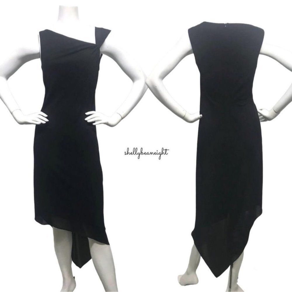 David Meister Nordstrom Black Asymmetrical Dress LBD 14 NEW NWT